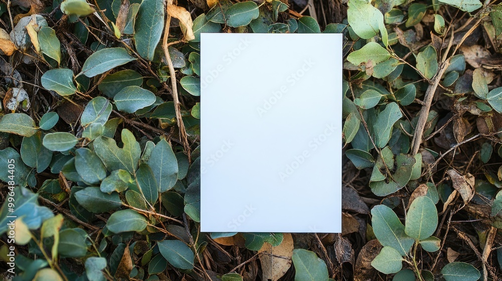 Poster blank white paper on a natural backdrop ideal for adding text or visuals in the empty space
