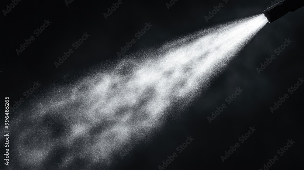 Poster Aerosol jet spray mist on a dark backdrop creating a realistic effect Fine mist of water from an atomizer dispersing in the air