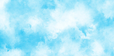 Sky blue Aquarelle paint paper textured canvas element,	 Hand painted light blue background with watercolor. soft color gradient Blue watercolor clouds on white background.