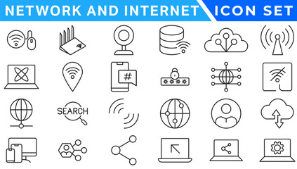 Network icons. Network icon set. Network line icons. Vector illustration. Editable stroke.