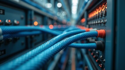 Naklejka premium Network Server Cables and Equipment Close-up