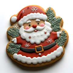 Santa Claus shaped Christmas cookie top view isolated on white background