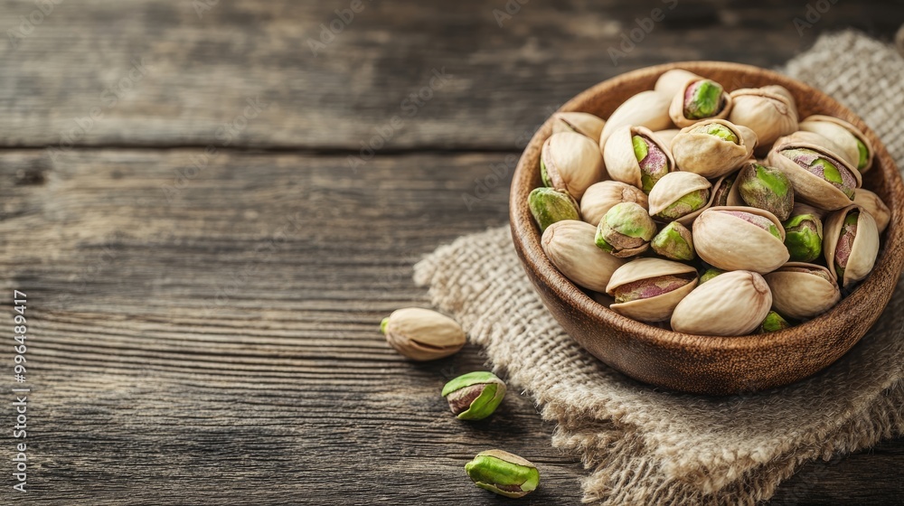Aufkleber bowl of pistachio nuts displayed on a rustic wooden table an appealing option for healthy snacking