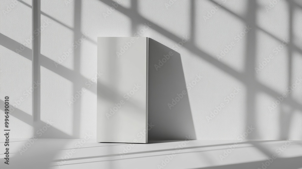 Poster a standing brochure mockup displayed in a bright minimalist environment with gentle shadows cast by 
