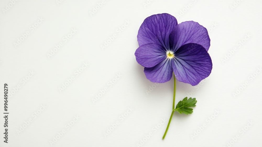 Aufkleber a flat lay displays a purple flower on a white backdrop providing generous space for text or additio