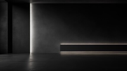 Obraz premium Elegant dark room at night featuring negative space with a blank wall and ample copy space