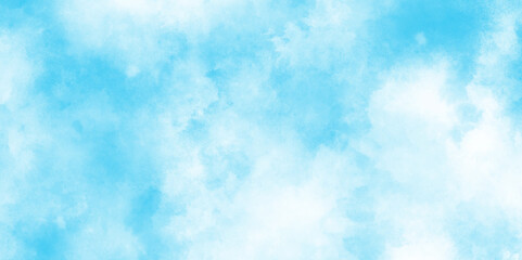 Sky blue Aquarelle paint paper textured canvas element,	 Hand painted light blue background with watercolor. soft color gradient Blue watercolor clouds on white background.