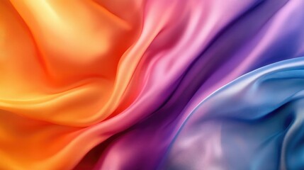 Obraz premium Wavy silk fabric backdrop featuring vibrant shades of orange purple and blue