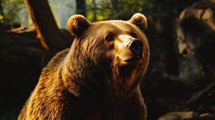 Close up shot of a brown bear in an animal habitat