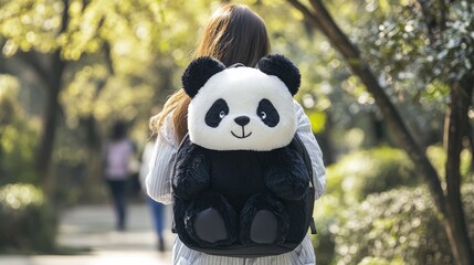 Adorable plush panda backpack designed for students A charming and stylish accessory for everyday use