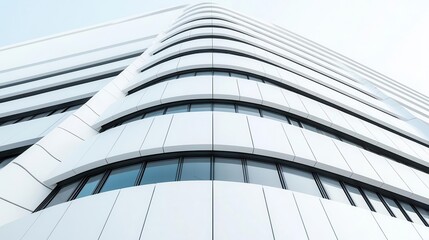 Curved skyscraper silhouette, elegant lines, all-white look