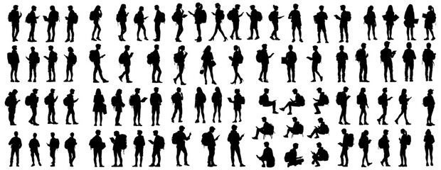 Set of silhouette of student. isolated on white background.