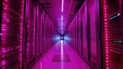 A Vibrant Glimpse of a Data Center in Action The Energetic Heart of Information Processing and Advanced Operations