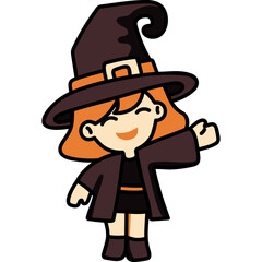 cute halloween witch costume illustration for card website, application, printing, document, poster design, etc.
