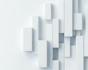 Abstract building ensemble, fragmented shapes, pure white material