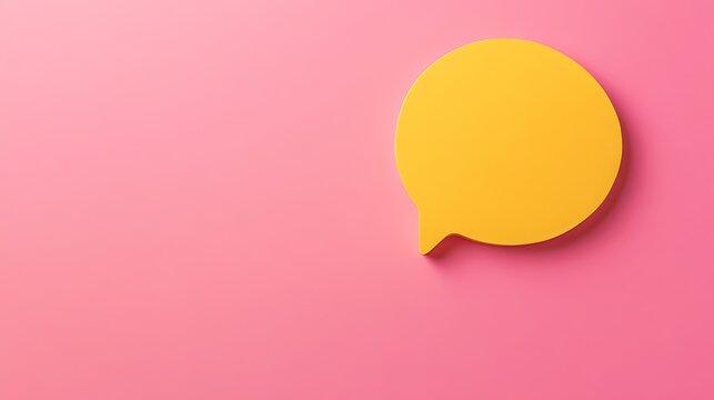 A vibrant yellow speech bubble floats against a soft pastel pink backdrop, offering a playful yet professional design ideal for conveying messages in branding
