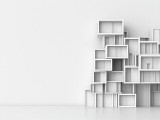 Conceptual building model, irregular shapes, seamless white