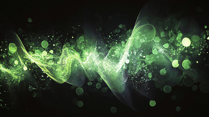 Abstract Green Wave with Bokeh Lights