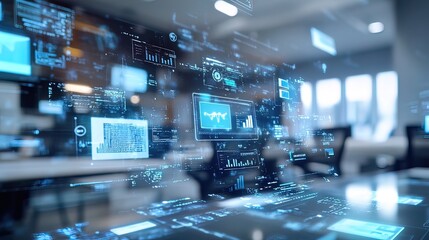 Digital Interface with Data Overlays on a Modern Workspace