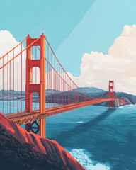  Watercolor Golden Gate Bridge  a Vector Illustration