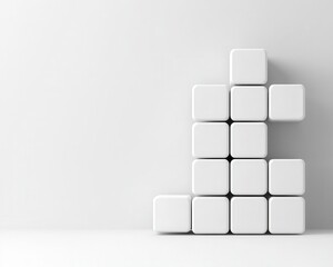 Modular building blocks, stacked formation, white minimalist style