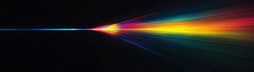 Dynamic light beam displaying a vibrant spectrum of colors on a dark background, representing energy and illumination