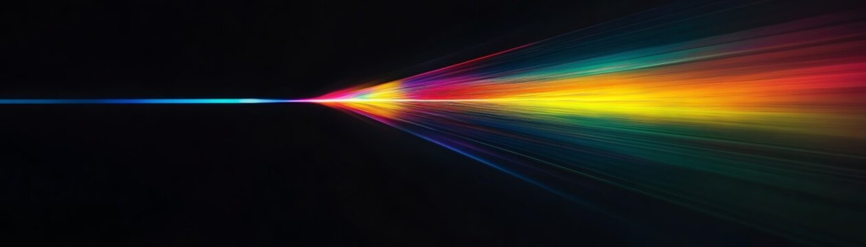 Dynamic light beam displaying a vibrant spectrum of colors on a dark background, representing energy and illumination