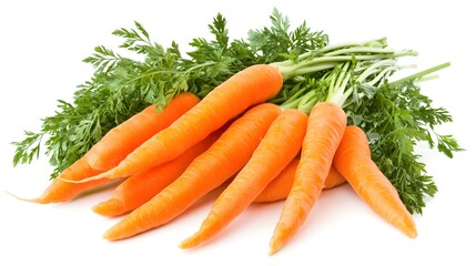 Fresh carrots cascading down isolated on a white background