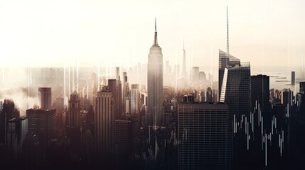 Obraz premium Aerial View of Skyscrapers in New York City with Overlaid Data Visualization