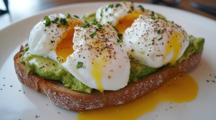 Avocado on toast topped with perfectly poached eggs a delightful culinary experience