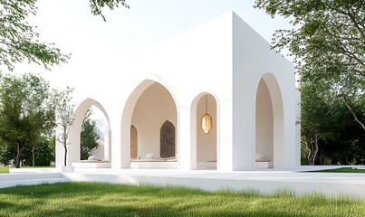 Modern Minimalist White Building with Arched Entryways