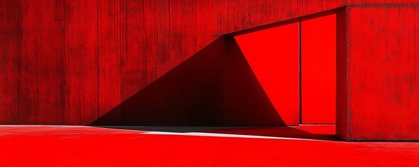 Modern architectural abstract with bold red tones, showcasing strong geometric shapes and shadow play, perfect for design and art concepts.
