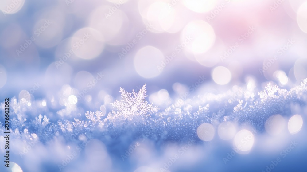 Aufkleber blurred winter snow backdrop featuring abstract ice frost and hoarfrost crystals macro view of snowf