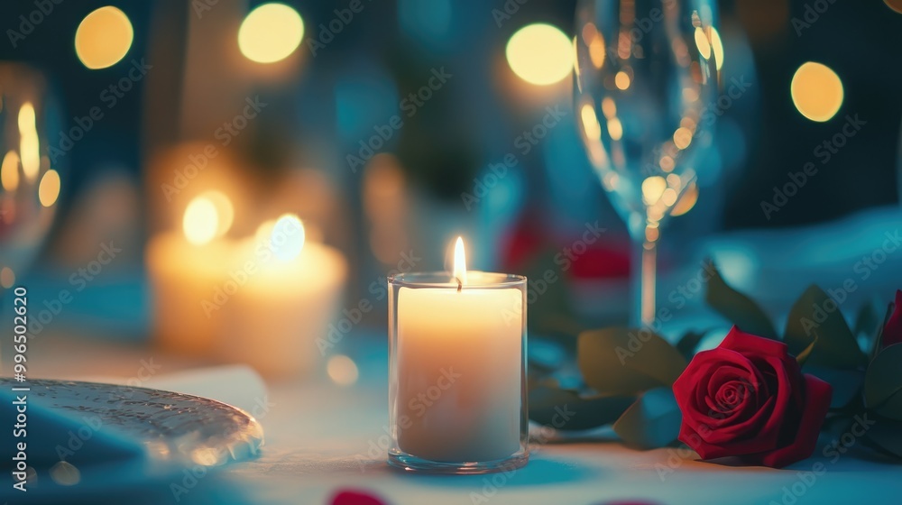 Aufkleber candlelit romantic dinner setting creating a loving atmosphere soft focus background with ample spac