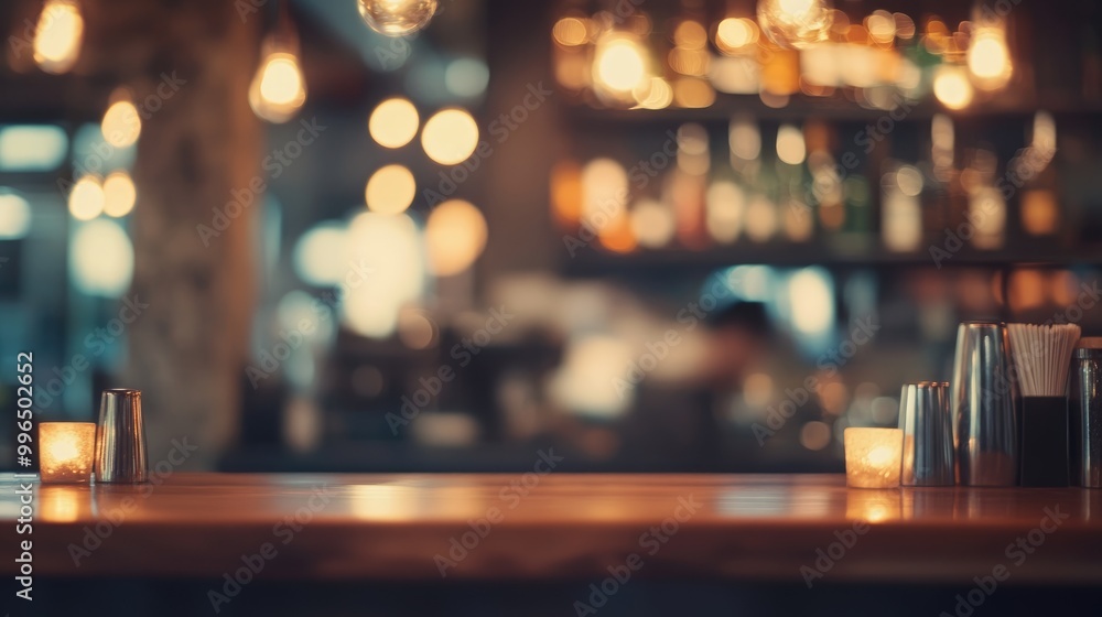 Poster blurred background of a retro cafe bar featuring modern decor bokeh effect creates an abstract ambia