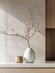 Modern Vase with Flowers on a Wooden Table