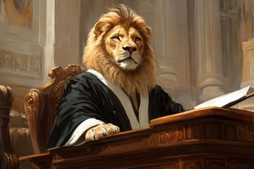 The Judging Lion in Regal Robes
