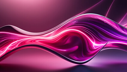 Naklejka premium 3d abstract pink purple neon energy flow glass shape background with waves wallpaper 