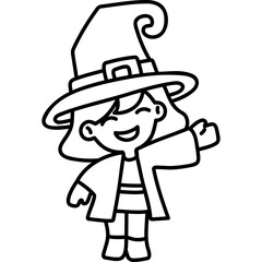 cute halloween witch costume illustration for card website, application, printing, document, poster design, etc.