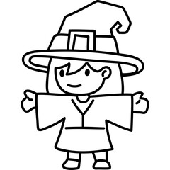 cute halloween witch costume illustration for card website, application, printing, document, poster design, etc.
