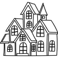 Fototapeta premium cute halloween illustration witch castle illustration for card website, application, printing, document, poster design, etc.