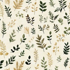 Fototapeta premium A beautiful collection of hand-painted leaves and foliage, perfect for nature-themed designs and backgrounds.