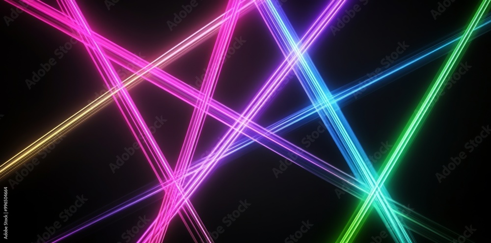 Poster a 3d render of a geometric abstract neon background. internet technology of the future network. conc