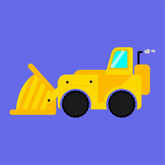 Cute Yellow and Orange Excavator Truck with Rounded Edges in Flat Style
