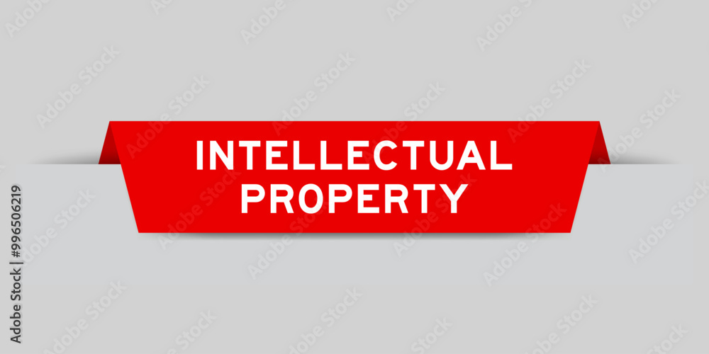 Poster Red color inserted label with word intellectual property on gray background