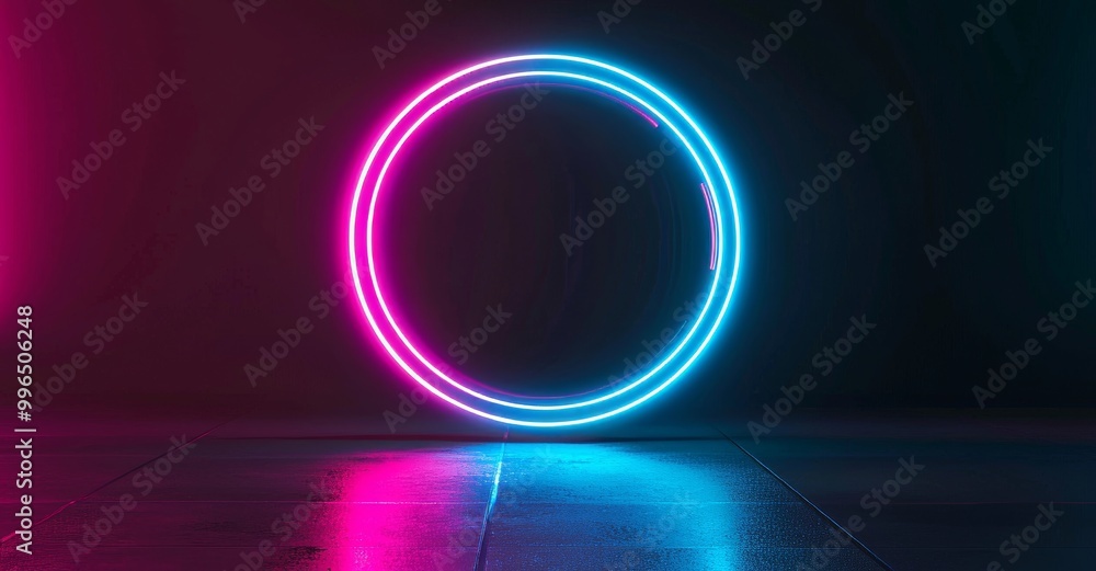 Poster motion graphic of futuristic neon-colored retro-style glowing circles. loop animation of a neon glow