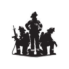 pose of Firefighter silhouette vector illustration 