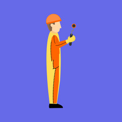 Construction Painter in Yellow and Orange Uniform with Flat Style