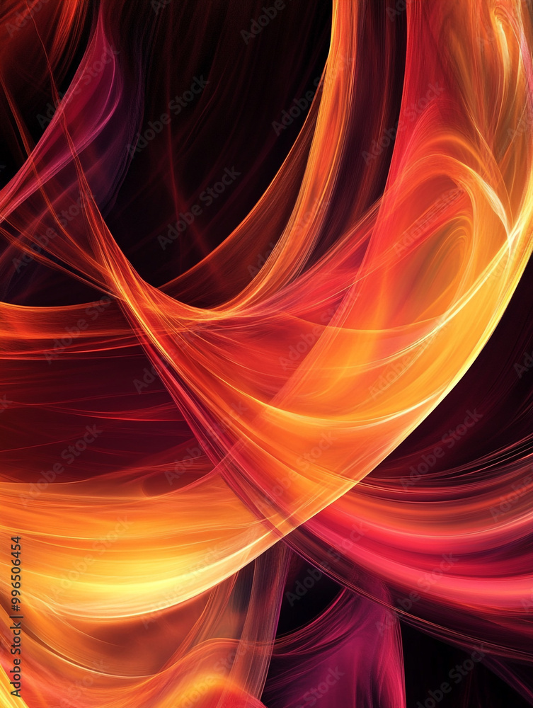 Poster the image is a black and orange background with a red line that is curving and flowing.