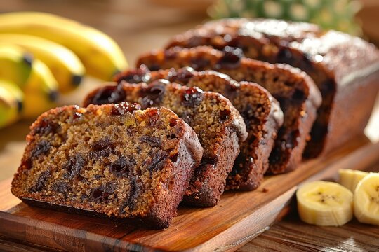 A loaf of banana bread with a few slices cut out